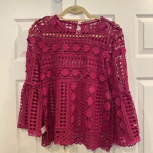 Pink Lace Bell Sleeve Top